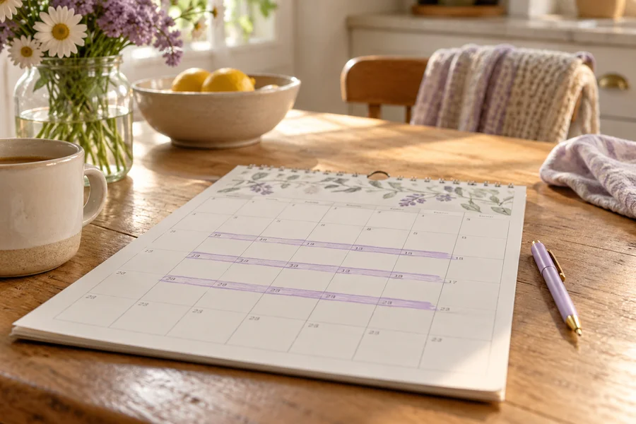 Un calendario con quattro settimane segnate
