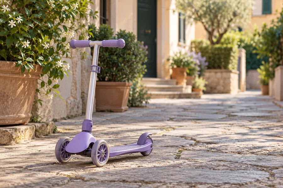 Un monopattino per bambini in cortile